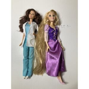 Brunette Barbie Doctor And Disney Repunzel 12 Inch Tall